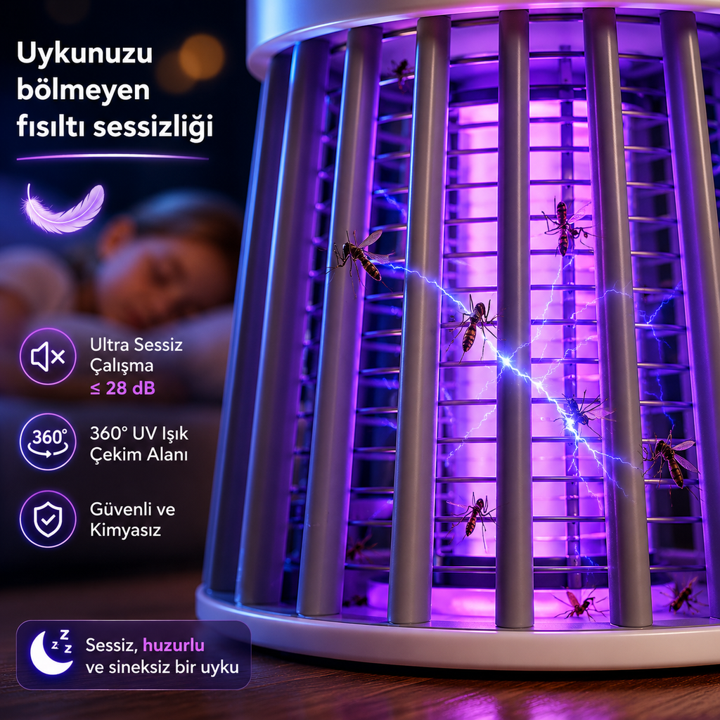 Yeni Nesil Akıllı UV Teknolojili Sinek Öldürücü Lamba - Kimyasalsız, Taşınabilir ve Ultra Sessiz
