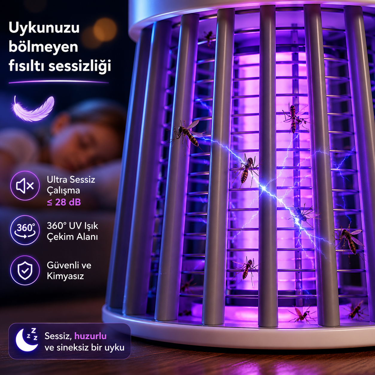 Yeni Nesil Akıllı UV Teknolojili Sinek Öldürücü Lamba - Kimyasalsız, Taşınabilir ve Ultra Sessiz