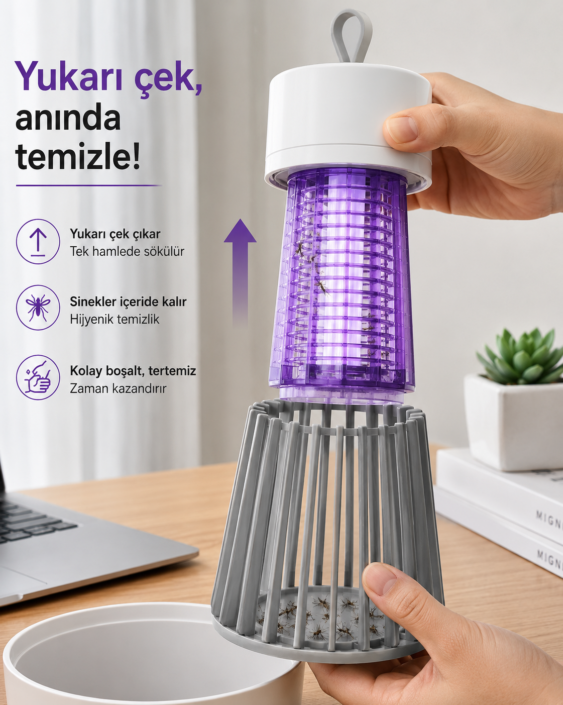 Yeni Nesil Akıllı UV Teknolojili Sinek Öldürücü Lamba - Kimyasalsız, Taşınabilir ve Ultra Sessiz