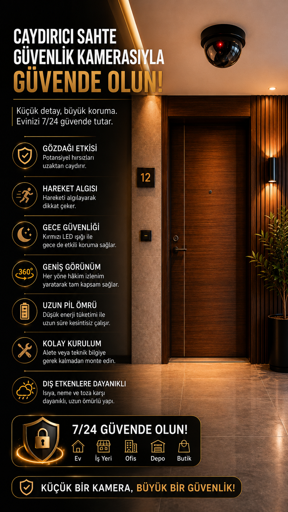 Profesyonel Caydırıcı Sahte Güvenlik Kamerası - 7/24 Aktif Kırmızı Işıklı