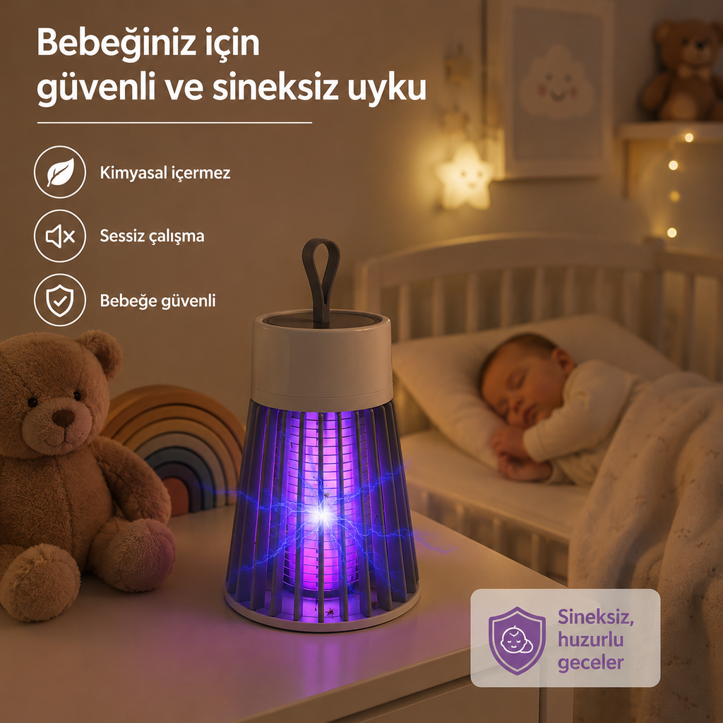 Yeni Nesil Akıllı UV Teknolojili Sinek Öldürücü Lamba - Kimyasalsız, Taşınabilir ve Ultra Sessiz